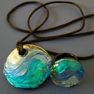 Beautiful matching glass necklace and ring